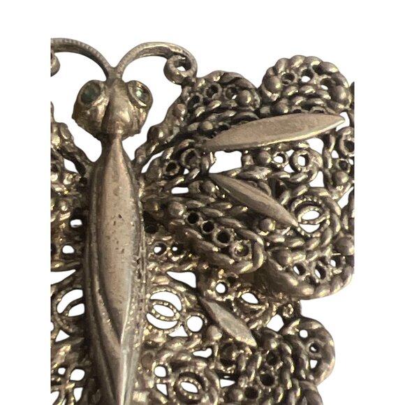 Vintage Silver Tone Filigree Butterfly Brooch Pin Openwork 2" across 1.5" tall - Picture 2 of 4